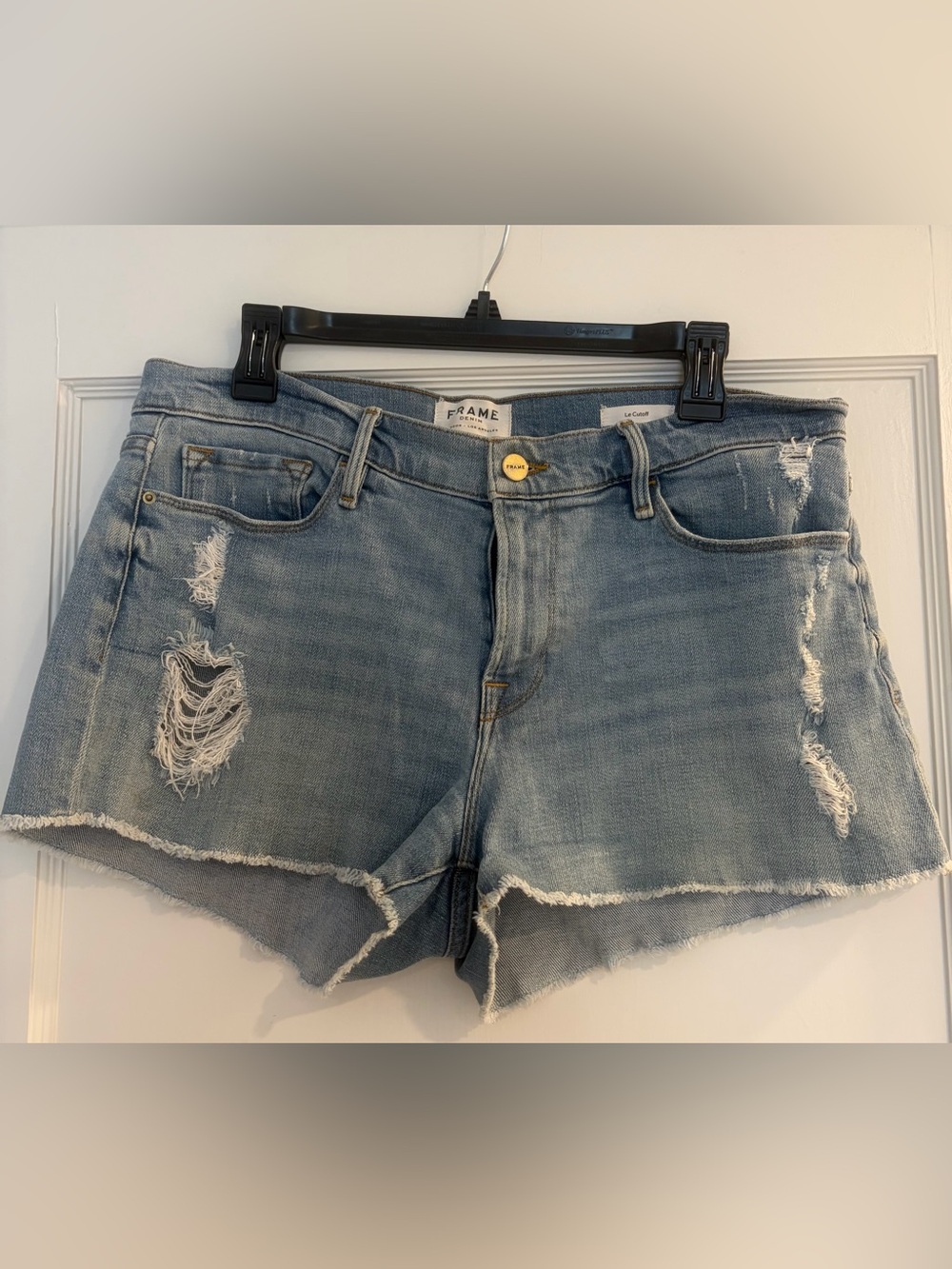 Frame Denim Distressed Light Blue Cutoff Shorts